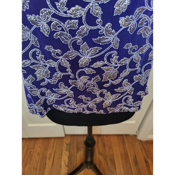 NWT Vintage Y2K Purple/Silver Floral Slinky Top XL Glitter Square Neck Retro - Picture 5 of 9
